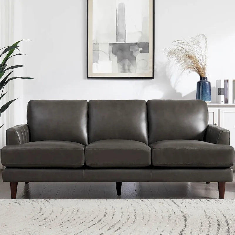Top-Grain Leather Sofa - 80" with Feather & Memory Foam