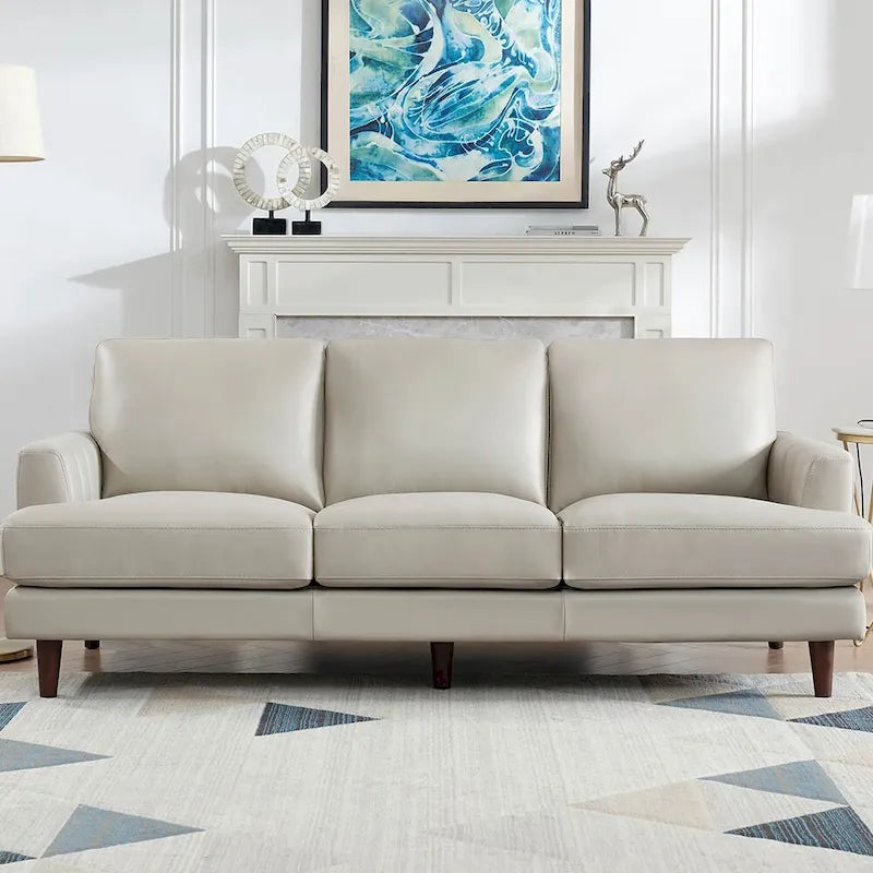 Top-Grain Leather Sofa - 80" with Feather & Memory Foam