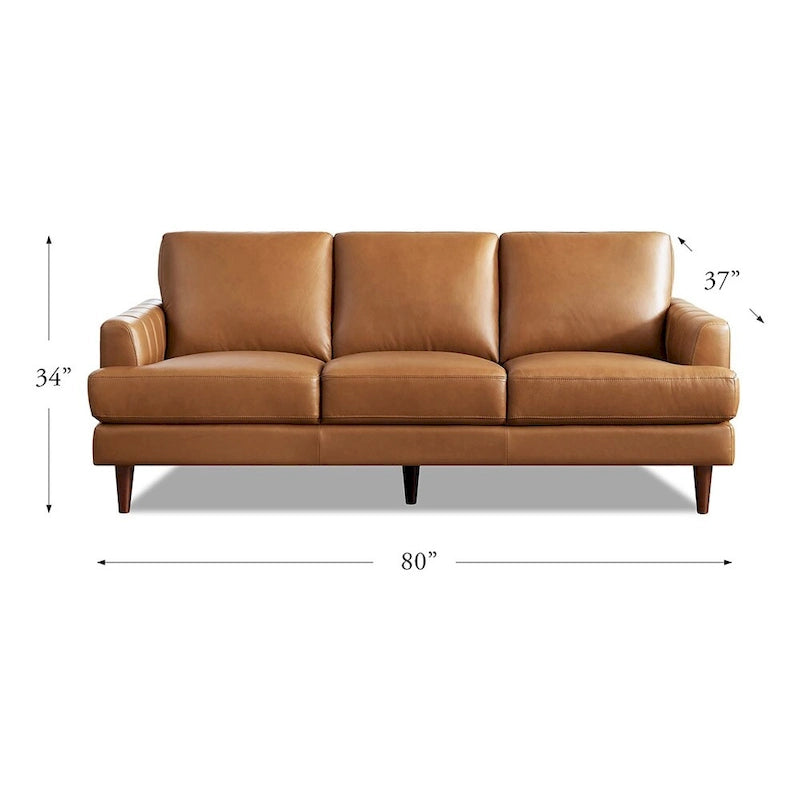 Top-Grain Leather Sofa - 80" with Feather & Memory Foam