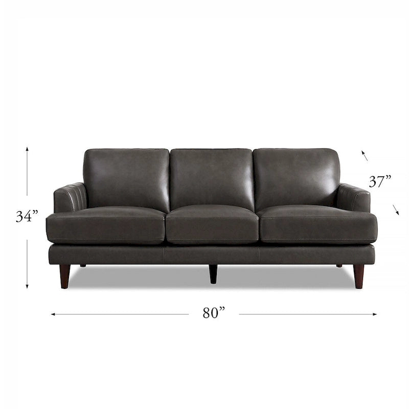 Top-Grain Leather Sofa - 80" with Feather & Memory Foam