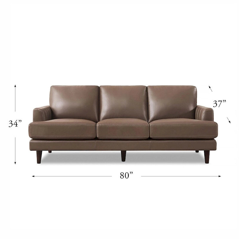 Top-Grain Leather Sofa - 80" with Feather & Memory Foam