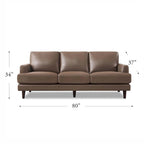 Top-Grain Leather Sofa - 80" with Feather & Memory Foam