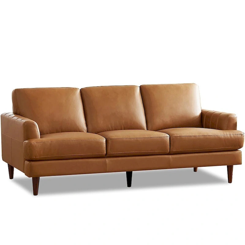 Top-Grain Leather Sofa - 80" with Feather & Memory Foam