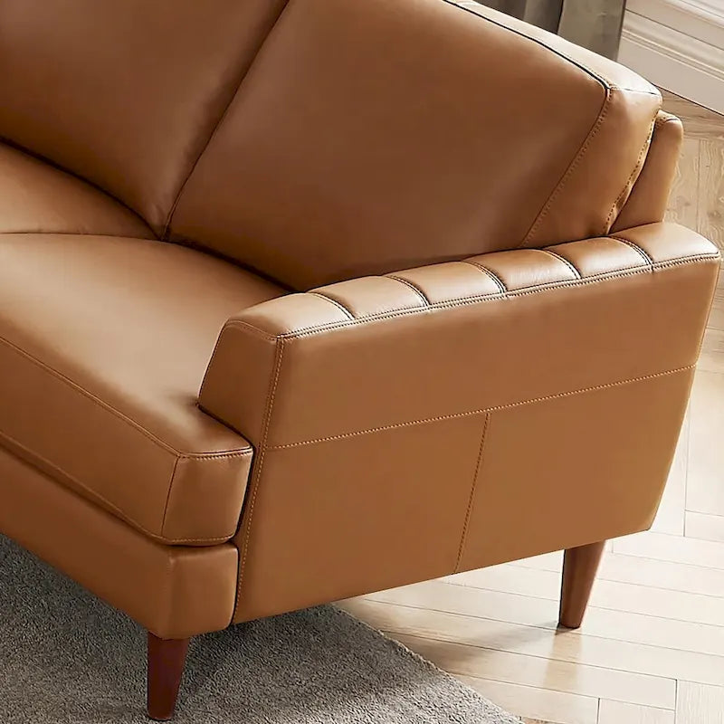 Top-Grain Leather Sofa - 80" with Feather & Memory Foam