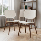 Beige Boucle Dining Chairs - Mid-Century Style - Set of 2