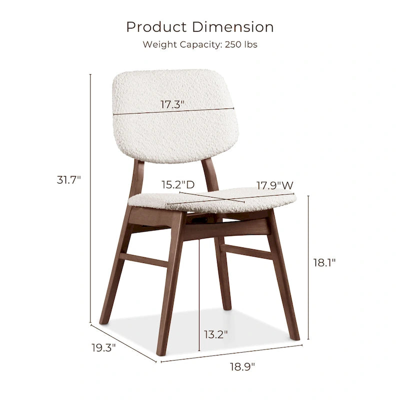 Beige Boucle Dining Chairs - Mid-Century Style - Set of 2