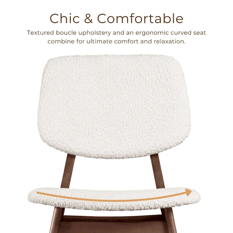 Beige Boucle Dining Chairs - Mid-Century Style - Set of 2