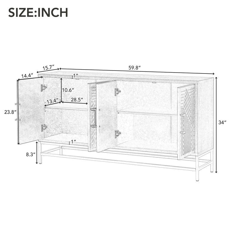 Retro Sideboard - MDF with Adjustable Shelves