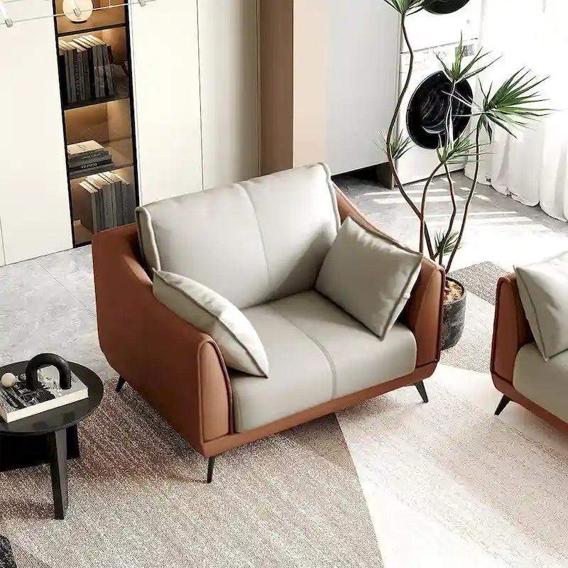 Faux Leather Sofa - 3-Seater with Black Metal Legs