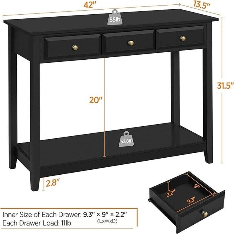 Console Table with 3 Drawers - 13.5D x 42W x 31.5H