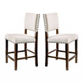 Brown Cherry & Ivory Linen Dining Chairs - Set of 2 with Nailhead Trim
