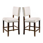 Brown Cherry & Ivory Linen Dining Chairs - Set of 2 with Nailhead Trim