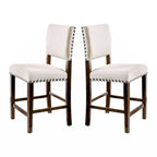 Brown Cherry & Ivory Linen Dining Chairs - Set of 2 with Nailhead Trim