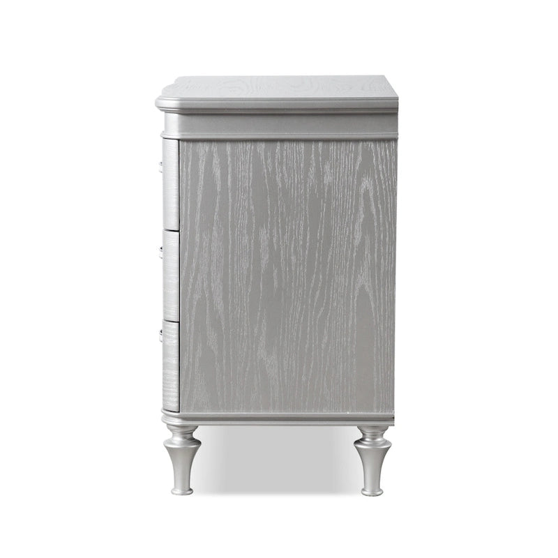Black/Silver Glam 3-Drawer Nightstand - Solid Wood
