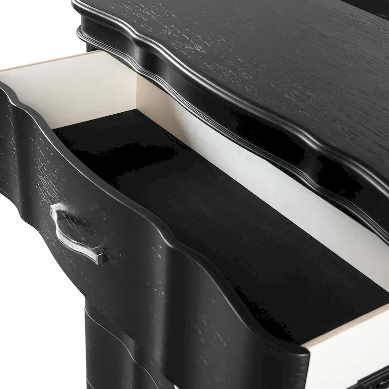 Black/Silver Glam 3-Drawer Nightstand - Solid Wood