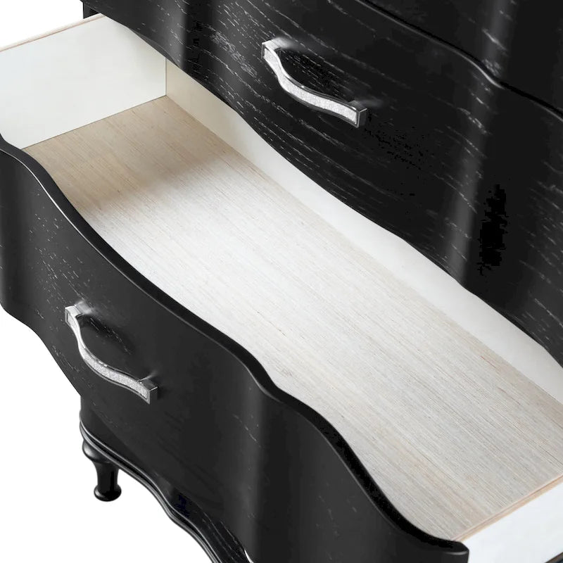 Black/Silver Glam 3-Drawer Nightstand - Solid Wood