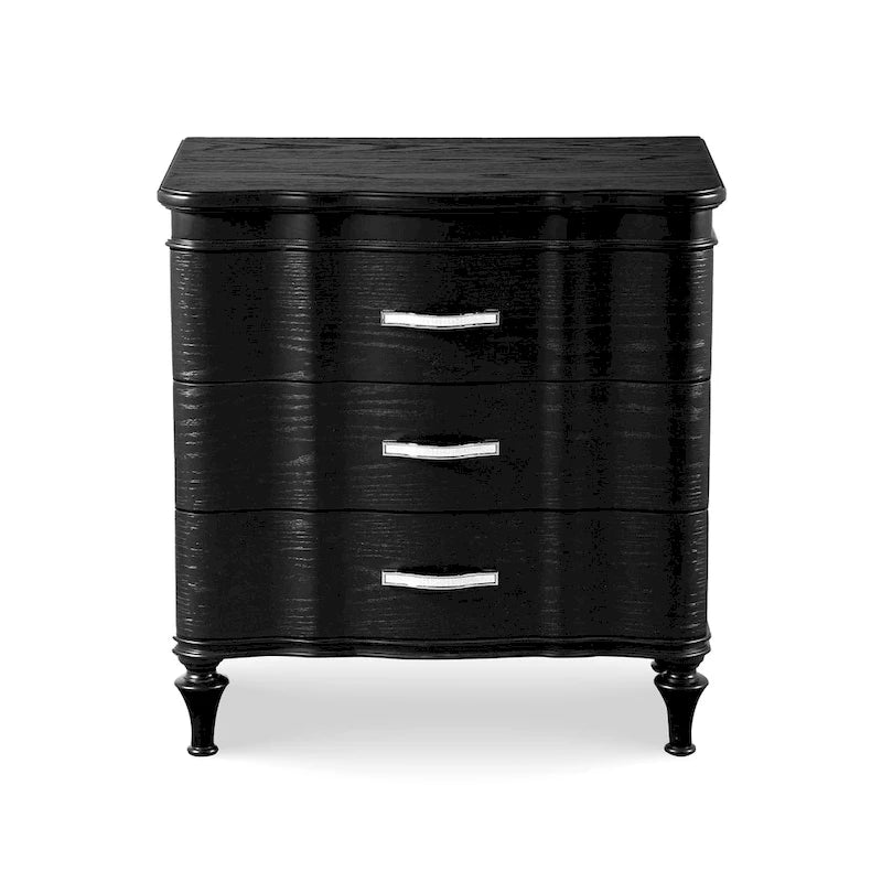 Black/Silver Glam 3-Drawer Nightstand - Solid Wood