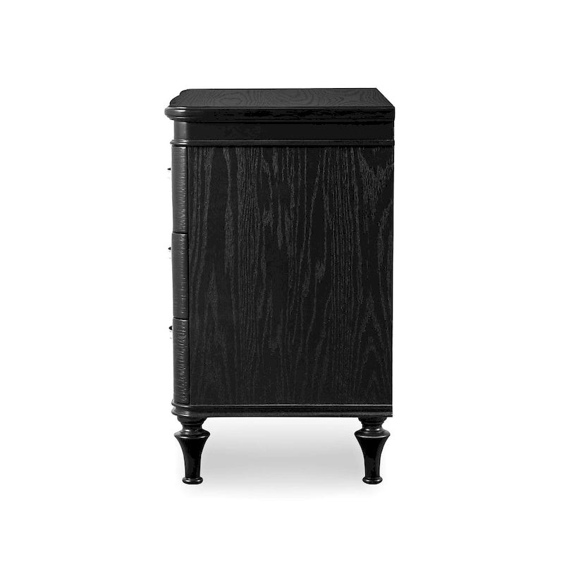 Black/Silver Glam 3-Drawer Nightstand - Solid Wood