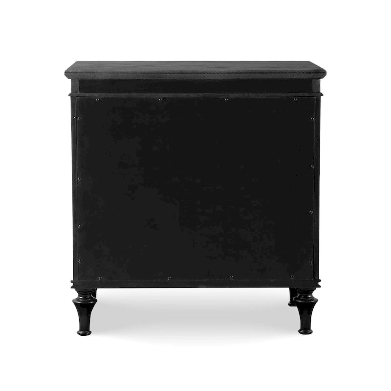 Black/Silver Glam 3-Drawer Nightstand - Solid Wood