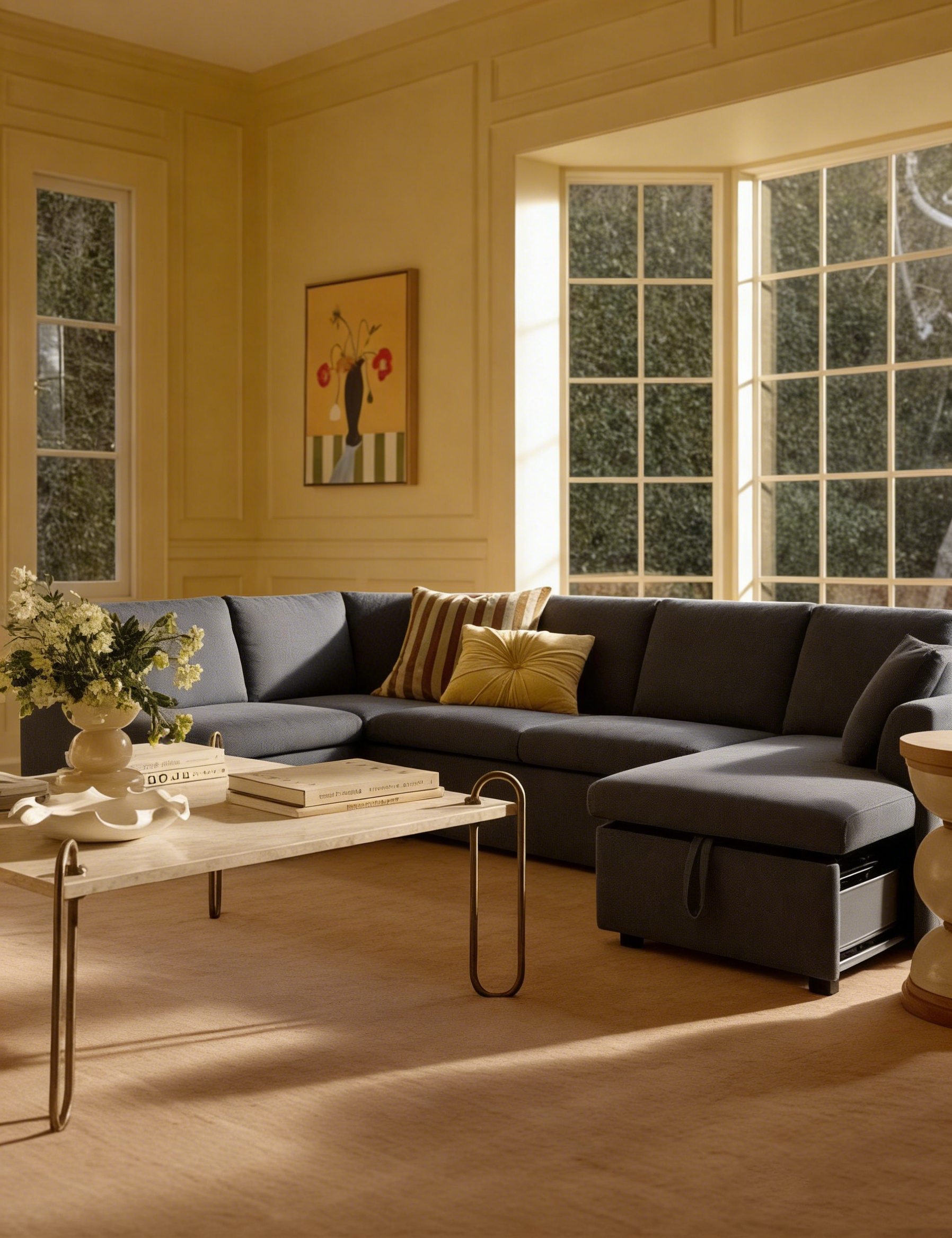 U-Shape Pull-out Sleeper Sectional Sofa with Double Storage Spaces